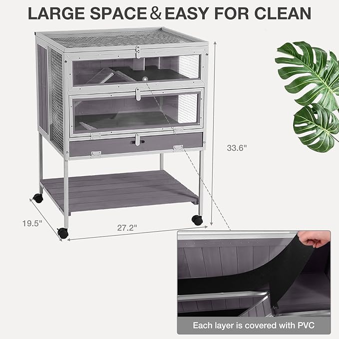 Guinea Pig Cage, Moveable Metal Frame Hamster Cage Anti-Chewing with Aluminium Alloy Edge, Hideouts, Ramps, Seesaws Chewing Toy, Deeper Pull-Out Leakproof Tray for Indoor Outdoor（White）-Mewly Pet