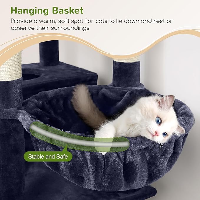 Globlazer Heavy Duty Cat Trees for Large Cats, Sturdy 72in Maine Coon Cat Tree for Large Cats 20 lbs+ Heavy Duty Cat Tower for Adult Biggest Cat with 6 Scratching Posts, Hammock, S72, Smoky Gray-Mewly Pet