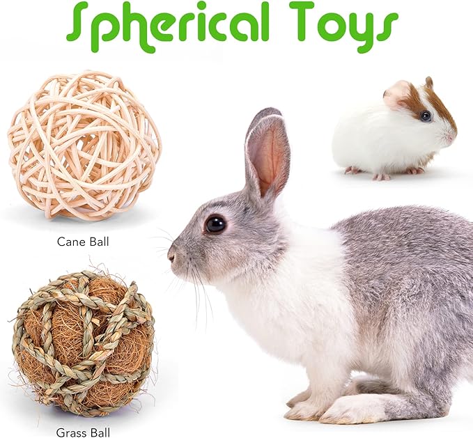 VESPRO Bunny Teys for Rabbits Hamster/Guinea Pig Toys Natural Timothy Hay Sticks chew Treats and Balls for Rabbit, Bunny, chinehila, Guirea Pig, Hamster, Bunny Teeth Care-Mewly Pet