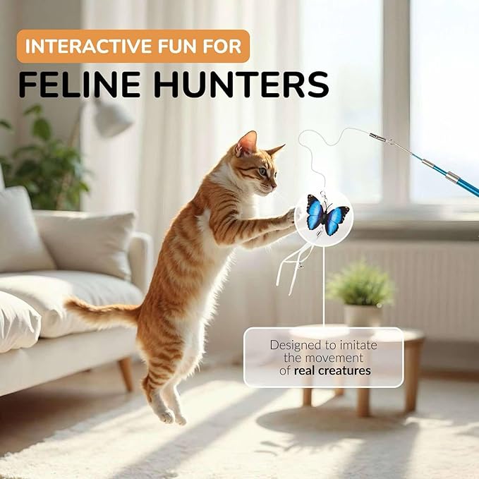 PAWSITIVE Interactive Cat Toys - Retractable Feather Wand with Refill Set 12PCS - Perfect for Indoor Cats to Chase, Exercise & Bond with Their Owners-Mewly Pet