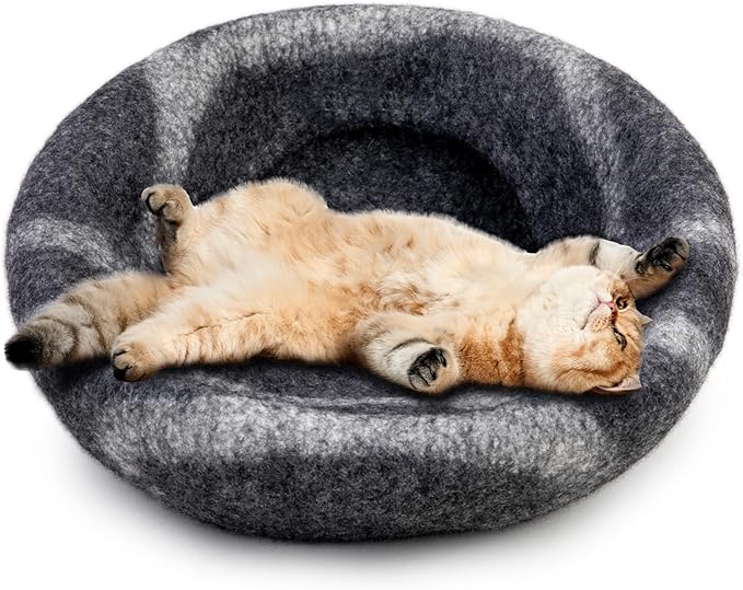 Luxurious Eco-Friendly Merino Wool Cat Cave Bed - Foldable Hideaway Pod for Indoor Cats - Premium Felt Kitten Beds - Covered Cat House for Ultimate Cozy Comfort by Woolygon-Mewly Pet