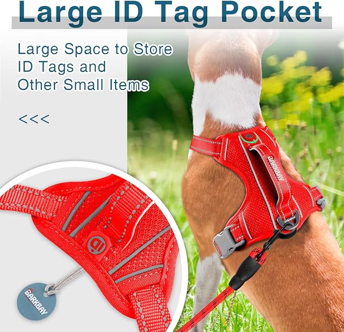 BARKBAY Dog Harness No Pull with ID Tag Pocket - Heavy Duty, Reflective, Easy Control for Large Dogs(Red,S)-Mewly Pet