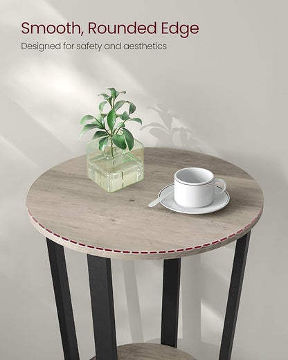 VASAGLE Round Side End Table, 2-Tier Accent Bedside Table with Storage Shelf, Easy Assembly, Nightstand for Small Spaces, Living Room, Bedroom, Heather Greige and Ink Black ULET057B02