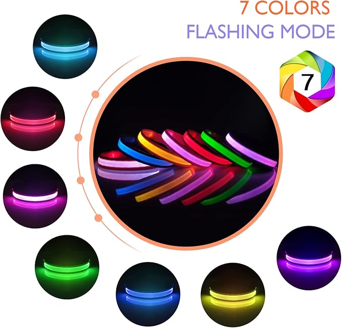 PcEoTllar Light up Dog Collar for Night Walking - LED Dog Collar Light Rechargeable Color Changing, Glow in The Dark Dog Collars Waterproof Glowing Dog Collars for Large Small Medium Dogs, Purple S-Mewly Pet