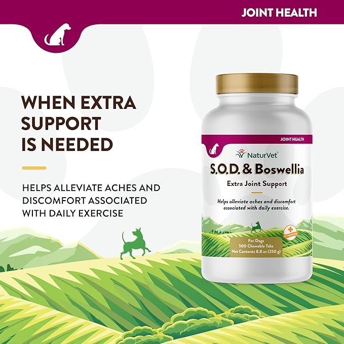 NaturVet S.O.D. & Boswellia Extra Joint Support Dog Supplement – Dog Hip Supplement – Helps Alleviate Aches, Pain – for Dog Flexibility, Healthy Joint Function – 500 Ct. Chewable Tablets-Mewly Pet