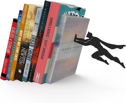 Artori Design Book Ends to Hold Books Heavy Duty - Hidden Metal Bookends for Shelves Desk or countertop - Bookend Book Holder for Home Decorative - Gift for Book Lovers and Home Décor (Book&Hero)