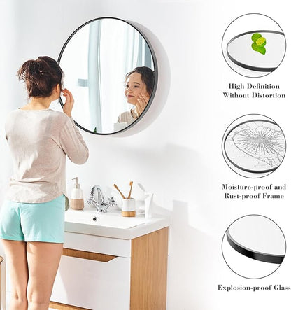 Sweetcrispy 30in Round Bathroom Mirrors for Wall, Bathroom Mirrors for Over Sink, Wall Decor for Bathroom, Entryway, Bedroom, Vanity, Classical Black