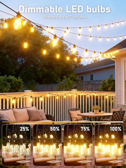 60FT LED Outdoor String Lights with 16+1 Edison Shatterproof IP65 Waterproof Bulbs, 2700K Dimmable Commercial Grade Patio Lights for Garden, Porch, Deck Decor