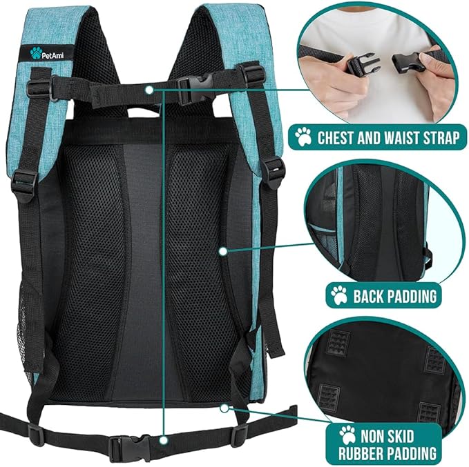 PetAmi Dog Backpack Carrier for Small Large Cat, Pet, Puppy, Ventilated Pet Hiking Backpack Travel Bag, Airline Approved Cat Backpack Carrier, Camping Biking Dog Bag Up to 18lbs Pet, Teal Turquoise-Mewly Pet