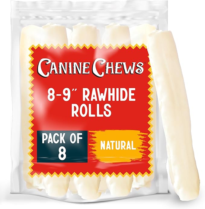 Canine Chews 8-9" Retriever Roll Rawhide Bones for Large Dogs - Durable, Thick Rawhide Bones, Quality Dog Rawhide Chews for Medium to Large Dogs, Thick Size Keeps Dogs Occupied (8 Pack)-Mewly Pet