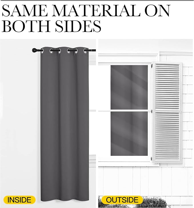 NICETOWN Bedroom Blackout Long Curtains Panels, 1 Pair, 55 inches by 120 Inch, Grey, Triple Weave Energy Saving Thermal Insulated Solid Grommet Blackout Draperies for Patio