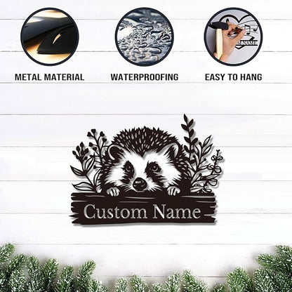 Custom Hedgehog Metal Sign, Personalized Hedgehog Metal Wall Art,Hedgehog Lovers Gift Metal Kid Room Decor,Personalized Hedgehog Lover Name Sign,Kid Nursery Decoration (Hedgehog A)