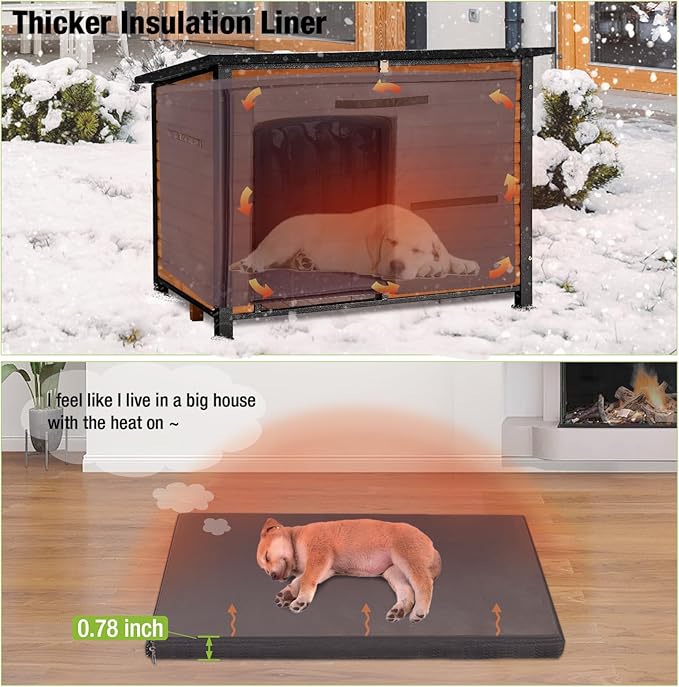 GUTINNEEN Large Insulated Dog House for Winter Outdoor Dog Kennel with Anti-Chewing Metal Frame for Medium to Large Dogs, Brown Color-Mewly Pet