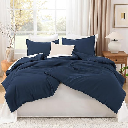 Litanika Navy Blue Twin/Twin XL Comforter Set, 2 Pieces Lightweight Solid Bedding Set, All Season Fluffy Bed Set (66x90In Comforter & 1 Pillowcase)