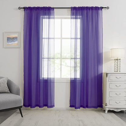 HUTO Purple Sheer Curtains 96 Inches Long for Bedroom Girls Rod Pocket Window Sheer Panels Drapes for Living Room Classroom Set of 2 Panels 52 inches Wide