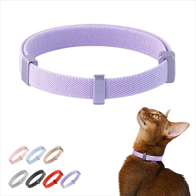 Safety Cat Collar Pro, Lightweight Elastic Release Non Breakaway Cat Collar Adjustable with Snap Fastener for Kitten All Small Large Cats, US IDA Gold Award (Monet Purple, S 5.9-11.8")-Mewly Pet