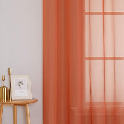KEQIAOSUOCAI Patio Door Sheer Curtain Panels - Ceiling to Floor Extra Long Voile Drape Curtains Window Treatment for Sliding Glass Door (Burnt Orange,2 Pieces,W 54 x L 108 inches)