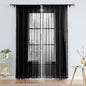 Treatmentex Black Sheer Curtains for Living Room 95" Linen Texture Chic Curtain Panels Pom Pom Trimmed Voile Drapes for Bedroom Office Children's Room 2pcs