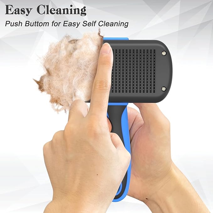 Self-Cleaning Brush for Pet Deshedding - Skin-Friendly Grooming Tool for Dogs and Cats, Blue-Mewly Pet