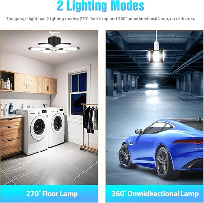 LED Garage Light Bulbs, 100W 6000K Garage Lights Ceiling Led with 6 Adjustable Panels, E26/E27 Screw in Shop Light for Attic Workshop Basement Barn - 4 Pack