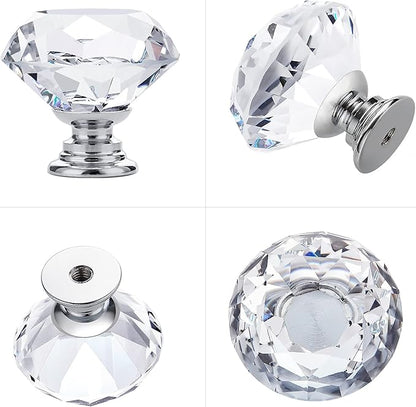 Ravinte 20 Pack Crystal Drawer Knobs - Glass Cabinet Knobs, Diamond Shaped, 30 mm, Silver Base