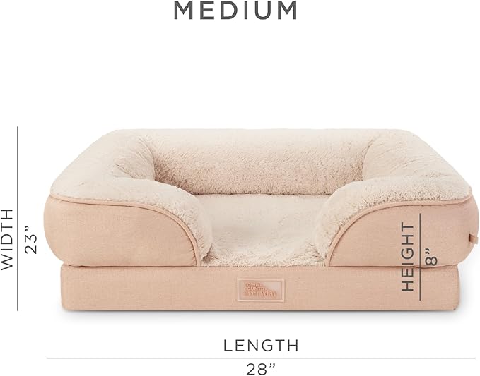 TOWN & COUNTRY EVERYDAY CuddleTown Comfy Solid Bolster Sofa Pet Bed, Supportive & Calming Egg Crate Foam, Non-Slip Bottom, Machine Washable Cover, Warm Taupe, Medium 28"x23"x8"-Mewly Pet