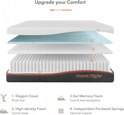 Sweetnight King Size Mattress, Individually Wrapped Coils for Motion Isolation, with Moisture Wicking Adaptive Cover, Medium Firm Bed Mattress, King Size, White & Grey, 10 Inch