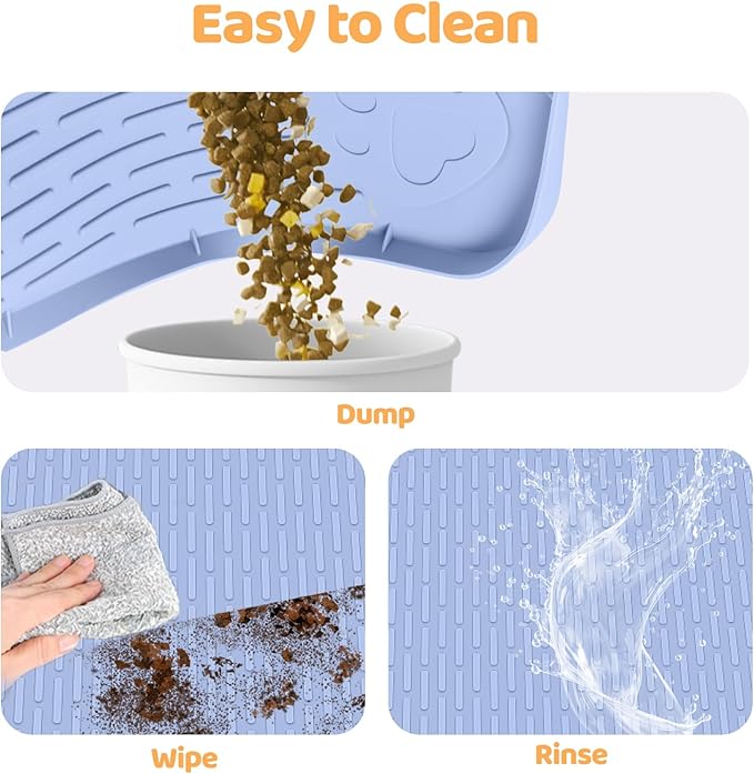 Dog Food Mat, Extra Large 40" x 28" Silicone Pet Feeding Mat with Raised Edge Pet Placemat for Small, Medium, and Large Pets Non-Slip, Easy to Clean (Blue)-Mewly Pet