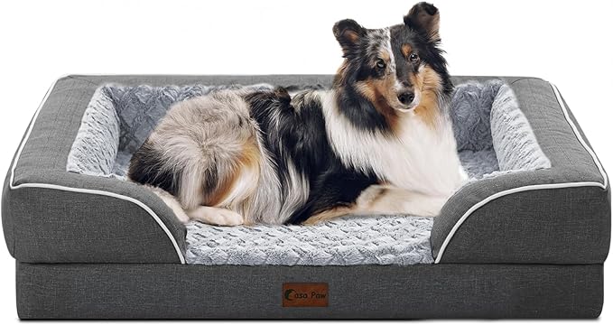 Orthopedic Dog Beds Waterproof, Memory Foam Large Sized Dogs Beds with Sides, Non-Slip Bottom and Egg-Crate Foam Big Dog Beds with Removable Washable Cover(Large,Dark Grey)-Mewly Pet