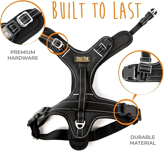Mighty Paw Sport Harness 2.0 - Padded Canine Accessory - Adjustable Neck and Chest Straps - Enhanced Visibility with Reflective Stitching - Dog Padded Harness with Handle - Large - Black-Mewly Pet