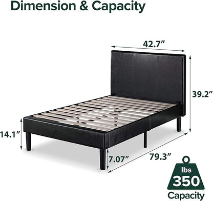 ZINUS Gerard Faux Leather Upholstered Platform Bed Frame, Mattress Foundation, Wood Slat Support, No Box Spring Needed, Easy Assembly, Twin