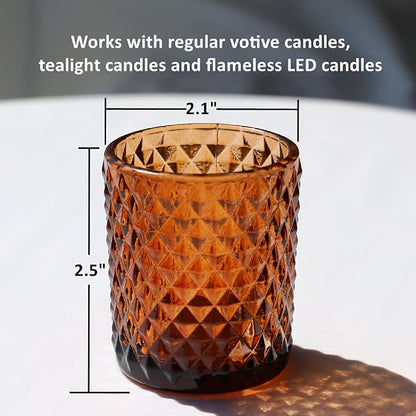 Woho 24pcs Amber Candle Holders for Votive Candles/Tealight Candles, Brown Votive Candle Holder for Boho Home Decor, Glass Tea Lights Candle Holder for Wedding Party Christmas