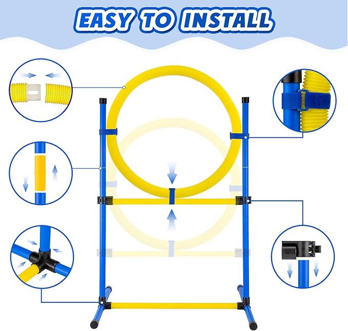 Dog Agility Training Equipment, Dog Agility Course Backyard Set, Pet Outdoor & Indoor Obstacle Course, with Agility Hurdle, Jump Ring, Toy Balls and Storage Bag