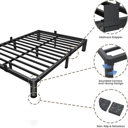 ROIL 4 inch Metal Queen Bed Frame with Rounded Corner Mattress Retainers 3500LBS Heavy Duty Steel Slats No Box Spring Needed Platform Noise-Free Easy Assemble