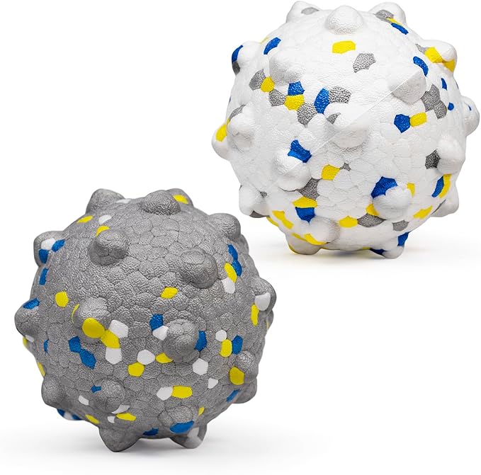 Dog Tennis Balls for Aggressive Chewers, Indestructible Durable Bouncy Interactive Toy for Dogs Fetch Game Lightweight Floating Outdoor Training(White+Grey Large)-Mewly Pet