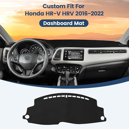Dashboard Cover Mat Custom Fit for Honda HR-V HRV 2016-2022 Left Hand Driving Dash Cover Nonslip Dash Mat Protector Sunshade No Glare Black