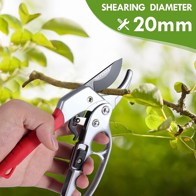 Ultra Sharp Germany Steel Pruning Shears - Cuts 3X Easier, Weak Hand Arthritis Snips, Rust-Resistant, Effortlessly 1-Inch Cut Capacity Garden Scissors, Ergonomic Handle (Red)-Mewly Pet