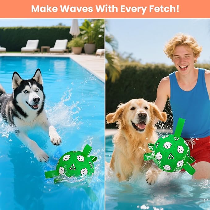 Dog Toys Ball, Durable Dog Soccer Ball with Straps, Interactive Dog Toys for Tug of War, Water Pool Puppy Toys for Indoor/Outdoor – Fun Dog Birthday Gift for Small & Medium Dogs, 6 Inch-Mewly Pet