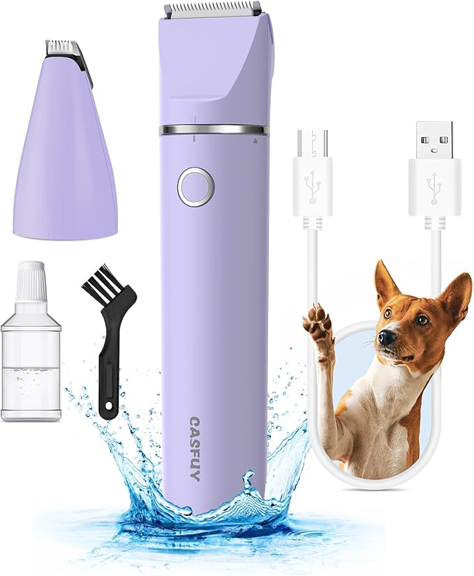 Casfuy Cordless Dog Paw Trimmer - Low Noise Small Dog Clippers with Double Blades USB Rechargeable Grooming Clipper for Dogs Cats and Small Pets for Trimming Hair Around Paws, Eyes, Ears, Face, Rump-Mewly Pet