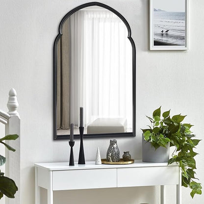 ironsmithn Arched Wall Mirror, Black Bathroom Mirror, 38" x 22" Wall Mounted Decorative Mirror, Modern Art Oblong Mirror for Master Bath Half Bath Living Room Bedroom Fireplace Entryway