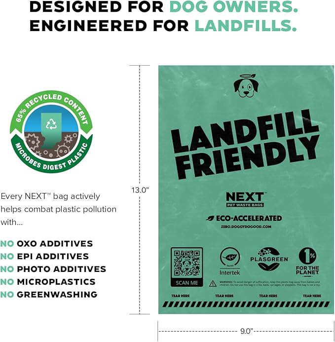 Doggy Do Good Next Pet Waste Bags, Landfill Friendly Recycled Plastic Unscented Dog Poop Bags for Dogs, Thick & Leakproof, Strong, Earth Friendly Poop Bags, 300 Count-Mewly Pet