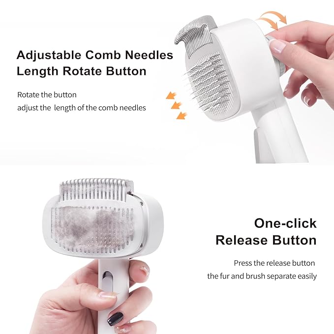 2-in-1 Deshedding Brush & Dematting Comb for Cats, Cat Brush for Long Haired Cats, Effectively Removes Matted Fur & Tangles, White-Mewly Pet