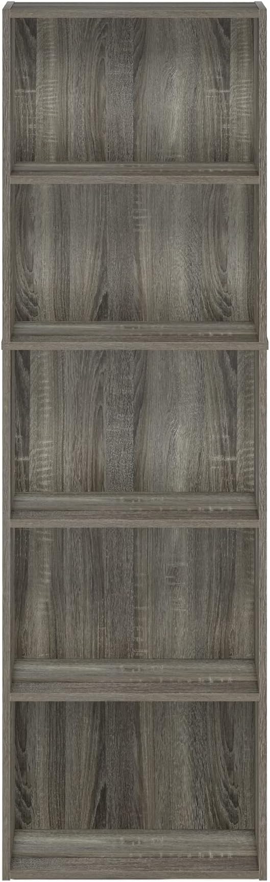 Furinno LUDER Book Shelf, 5-Tier Bookshelf, Bookcase, 9.4" x 15.8" x 52", for Living Room, Bedroom, Home Office, French Oak