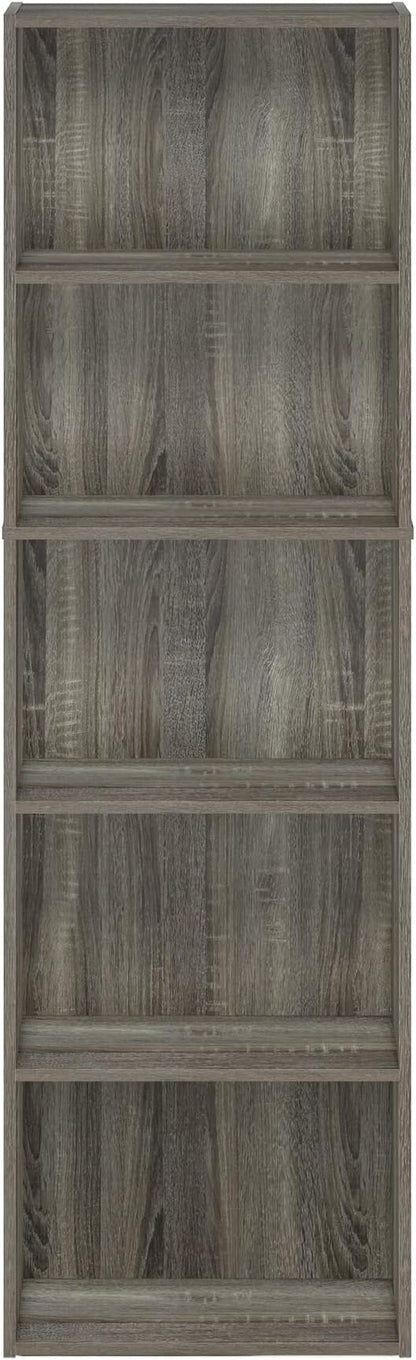 Furinno LUDER Book Shelf, 5-Tier Bookshelf, Bookcase, 9.4" x 15.8" x 52", for Living Room, Bedroom, Home Office, French Oak