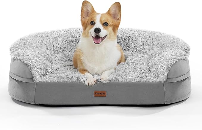 3.7 inch Thickened Orthopedic Dog Beds for Medium Dogs, Supportive Dog Sofa Bed with 28D Egg-Crate Foam, Removable Washable Plush Cover, Waterproof Lining, Half-Round Design for Puppy,Senior Dog-Mewly Pet