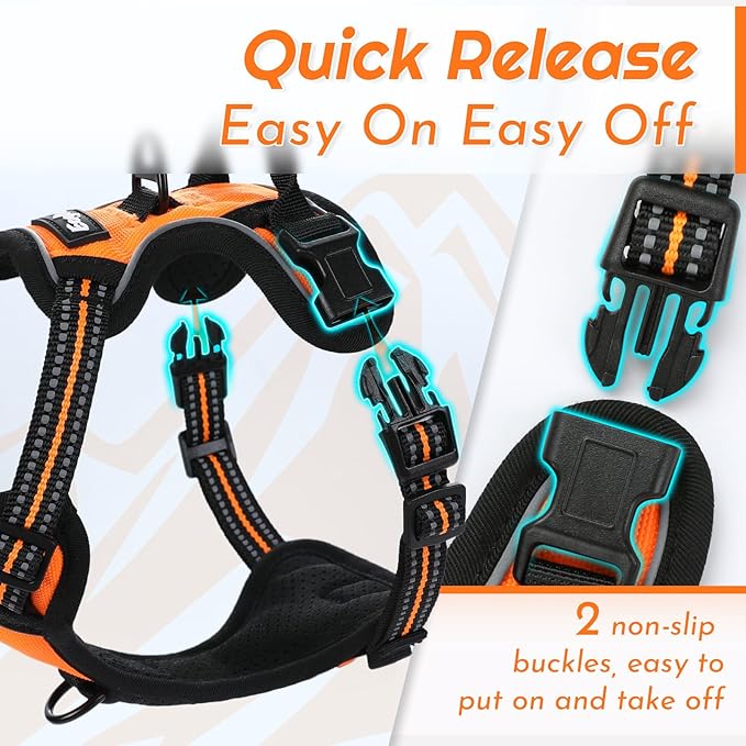 Eagloo Small Dog Harness No Pull, Service Vest with Reflective Strips and Control Handle, Adjustable and Comfortable for Easy Walking, No Choke Pet Harness with 2 Metal Rings, Orange, XS-Mewly Pet
