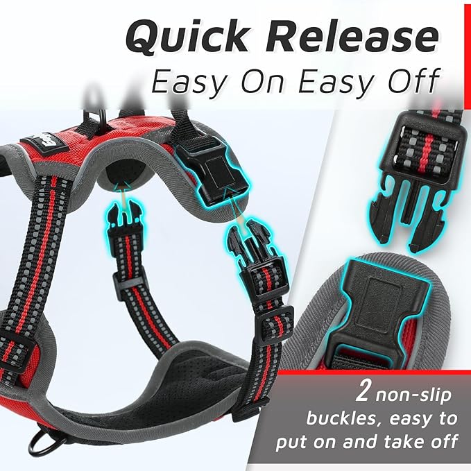 Eagloo Small Dog Harness No Pull, Service Vest with Reflective Strips and Control Handle, Adjustable and Comfortable for Easy Walking, No Choke Pet Harness with 2 Metal Rings, Red, XS-Mewly Pet