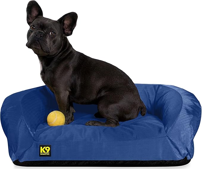 K9 Ballistics Tough Orthopedic Small Bolster Dog Bed - Washable, Durable and Water Resistant Dog Bed - Made for (S) Small Dogs, 24"x18", Blue Quartz-Mewly Pet