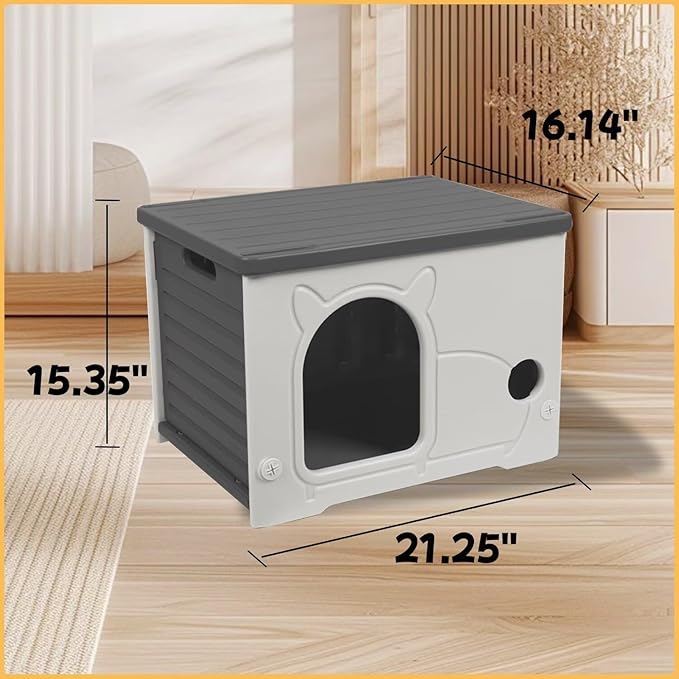 Plastic Outdoor Cat House Waterproof Feral Cat Shelter(Gray)-Mewly Pet