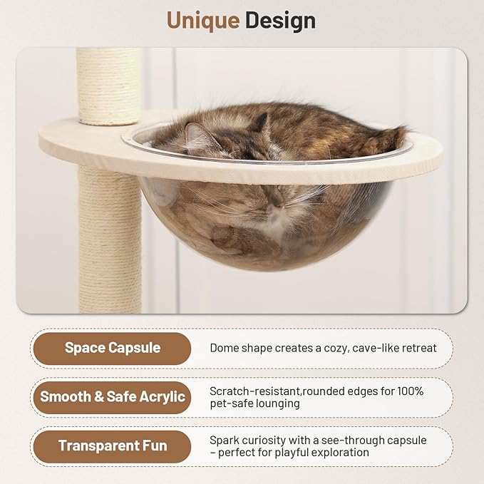 Heavy Duty Cat Tree with Scratching Post,Capsule,Basket,and Bed Modern Tall Cat Condo for Indoor Large-Mewly Pet